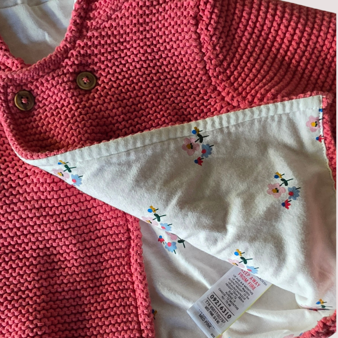 M&S Floral Lined Knit Jacket with Hood 6-9 m