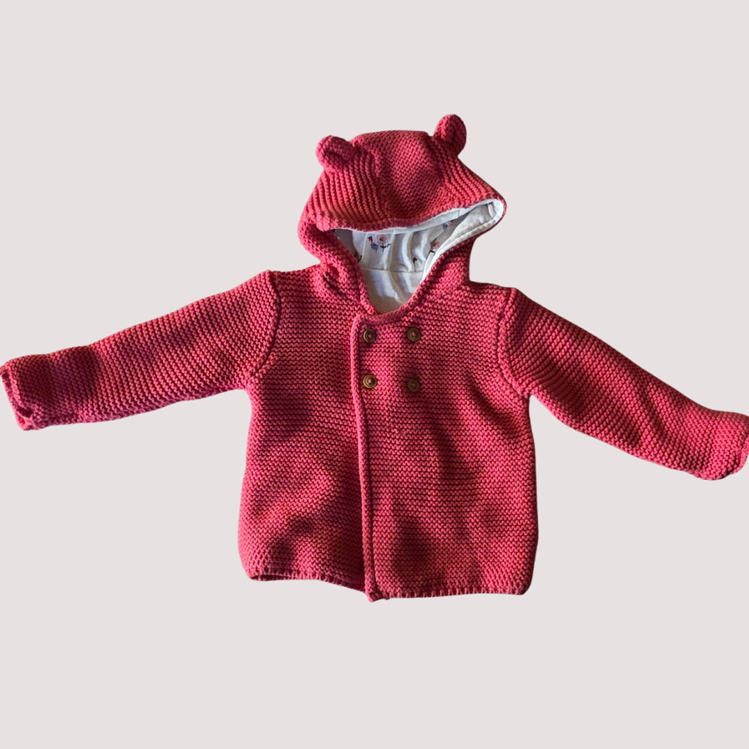 M&S Floral Lined Knit Jacket with Hood 6-9 m