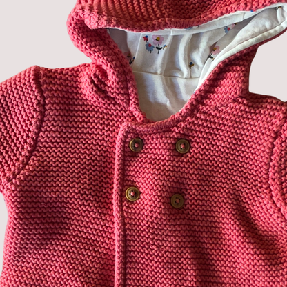 M&S Floral Lined Knit Jacket with Hood 6-9 m