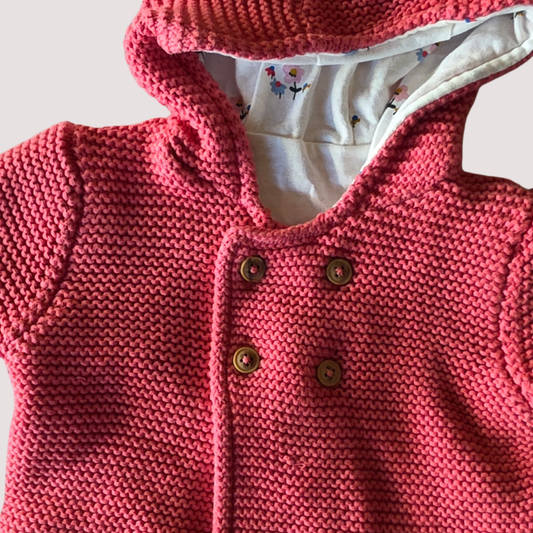 M&S Floral Lined Knit Jacket with Hood 6-9 m