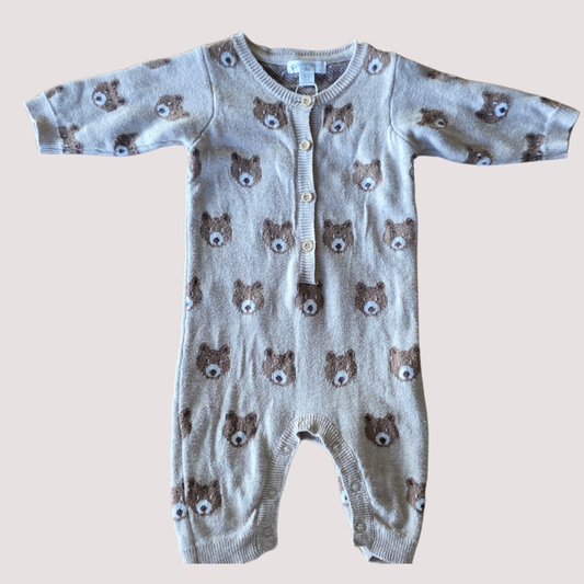 Purebaby Bear Button Romper 0-3m