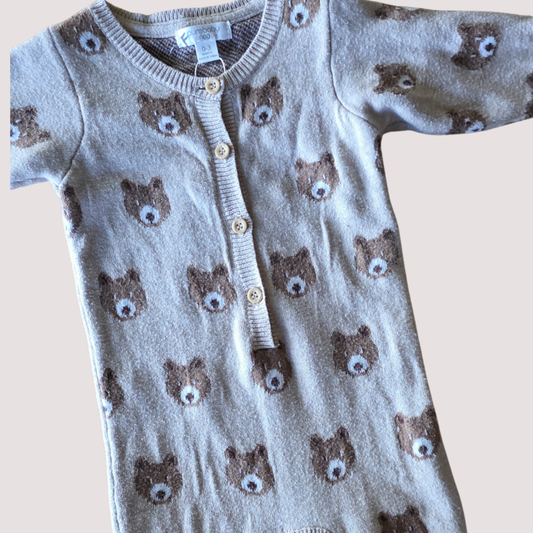 Purebaby Bear Button Romper 0-3m
