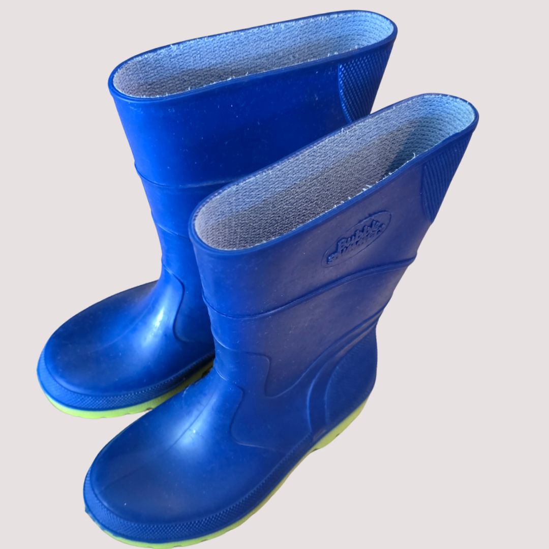 Bubblegummers Blue+ Fluro Green Gumboots Size 10