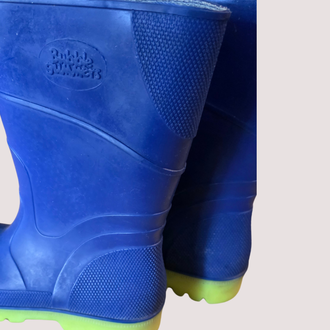 Bubblegummers Blue+ Fluro Green Gumboots Size 10